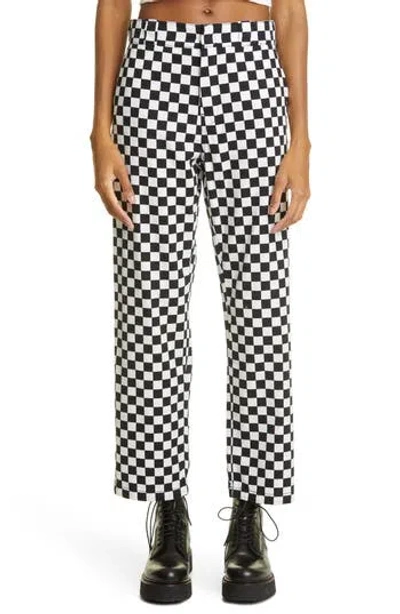 R13 Slouch Crop Straight Leg Cotton Pants In Black/white Checker