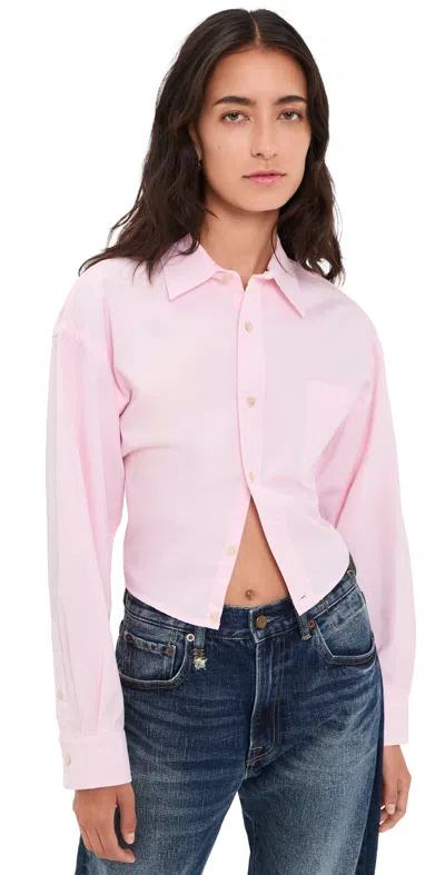 R13 Split Hem Boyfriend Button Down Shirt Light Pink