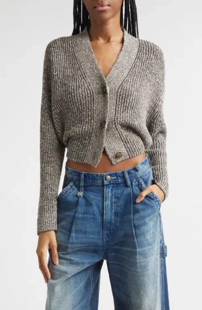 R13 Split Hem Rib Crop Cardigan In Gray
