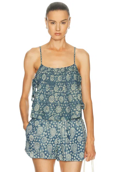 R13 Square Neck Tie Cami Indigo Medallion Print In Blue