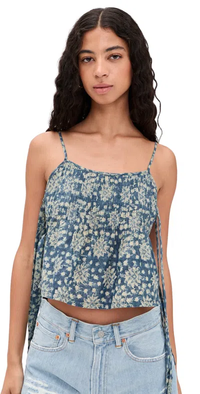 R13 Square Neck Tie Cami Indigo Medallion Print In Blue
