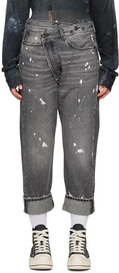 R13 Ssense Exclusive Black Crossover Jeans In Leyton Black W/ Pain