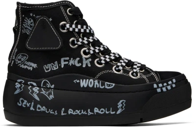 R13 Ssense Exclusive Black Double Grommet Kurt Sneakers In All Black