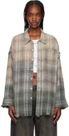 R13 Ssense Exclusive Blue Shredded Seam Drop Neck Shirt In Gradient Bleached Bl