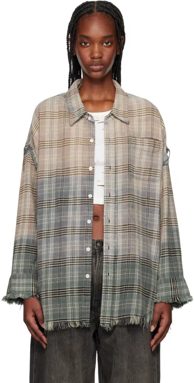 R13 Ssense Exclusive Blue Shredded Seam Drop Neck Shirt In Gradient Bleached Bl