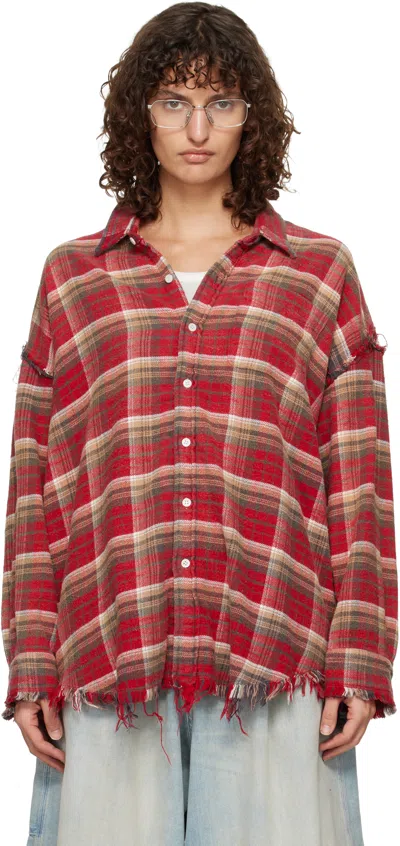 R13 Ssense Exclusive Red Shredded Seam Drop Neck Shirt