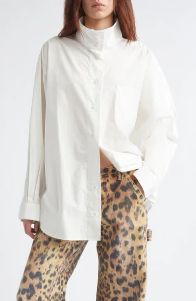 R13 Stand Collar Boyfriend Button-up Shirt In White