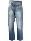 R13 Stonewashed Asymmetric Cropped Jeans In Blue