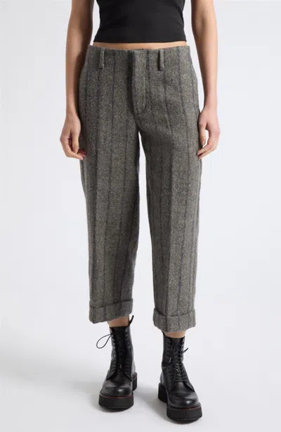 R13 Stripe Crop Virgin Wool Cuffed Trousers In Gray