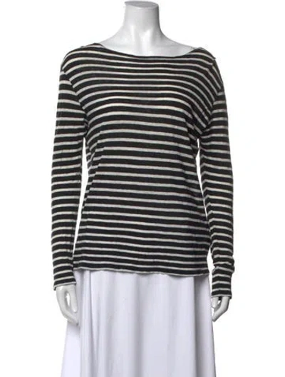 Pre-owned R13 Striped Bateau Neckline Top In Black/white