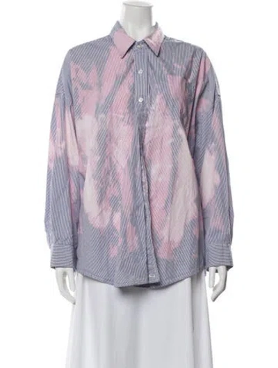 Pre-owned R13 Striped Long Sleeve Button-up Top In Blue/pink/white