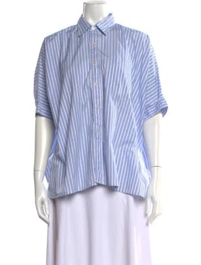 Pre-owned R13 Striped Short Sleeve Button-up Top In Blue