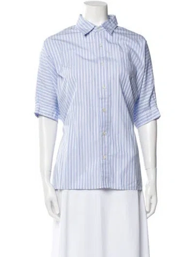 Pre-owned R13 Striped Short Sleeve Button-up Top In Blue
