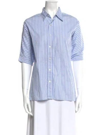 Pre-owned R13 Striped Short Sleeve Button-up Top In Blue