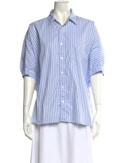 Pre-owned R13 Striped Short Sleeve Button-up Top In Blue