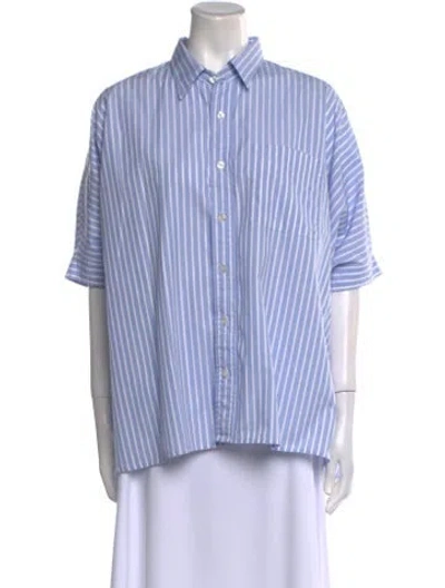 Pre-owned R13 Striped Short Sleeve Button-up Top In Blue