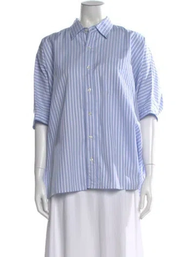 Pre-owned R13 Striped Short Sleeve Button-up Top In Blue