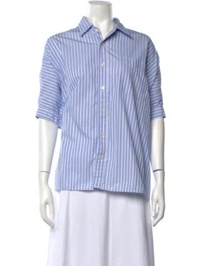 Pre-owned R13 Striped Short Sleeve Button-up Top In Blue