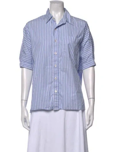 Pre-owned R13 Striped Short Sleeve Button-up Top In Blue