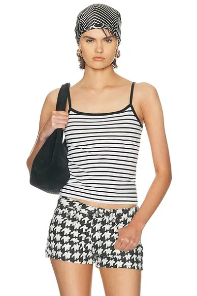 R13 Striped Skinny Strap Cami Top In White