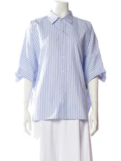 Pre-owned R13 Striped Three-quarter Sleeve Button-up Top In Blue
