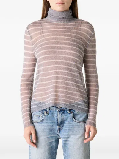R13 Striped Turtleneck Top In Gray