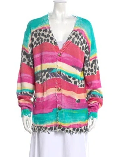 Pre-owned R13 Striped V-neck Sweater In Green