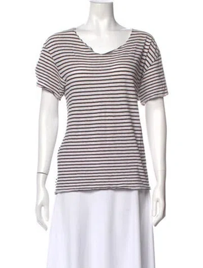 Pre-owned R13 Striped V-neck T-shirt In White