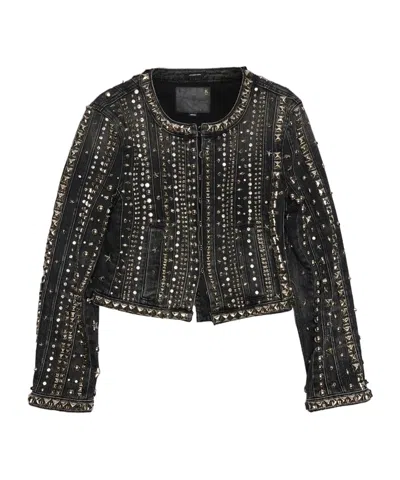 R13 Studded Hook Front Denim Jacket In Black