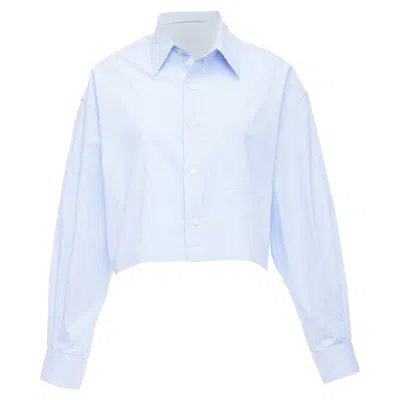 R13 Sw Stripe Oversized Cropped Button Up Shirt In Blue