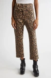 R13 Tailored Drop Crotch Crop Jeans In Stone Washed Leopard