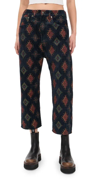 R13 Jacquard Straight-leg Cropped Casual Pants In Black