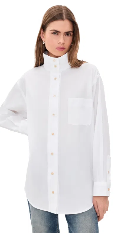 R13 Tall Collar Boyfriend Button Up Shirt White