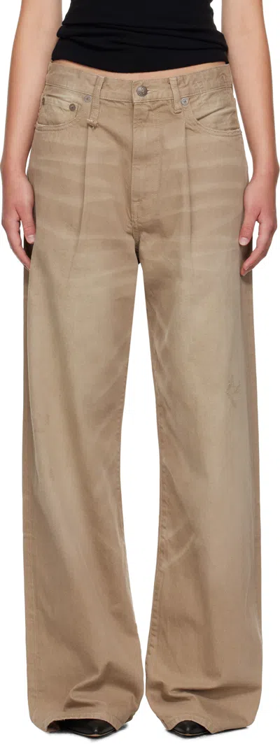 R13 Tan Damon Pleated Jeans In Brown