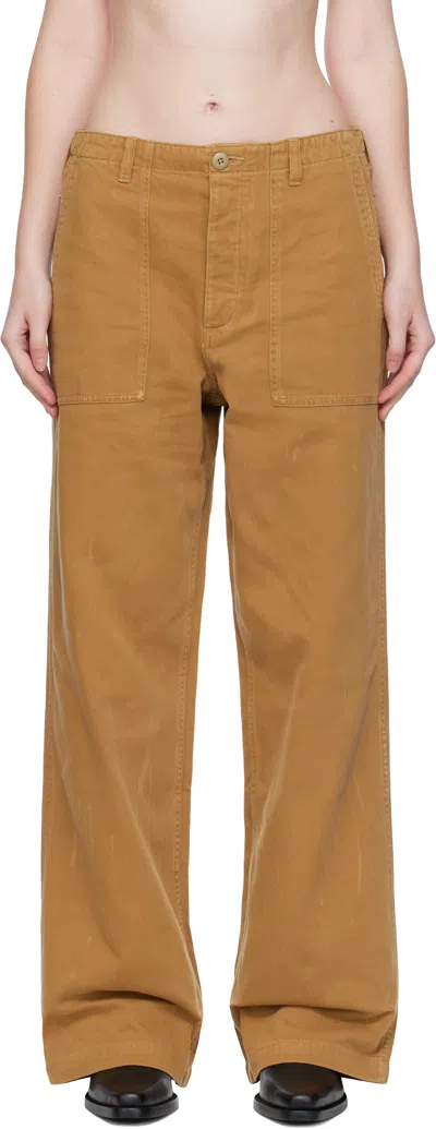R13 Tan Wide Leg Utility Trousers In Brown