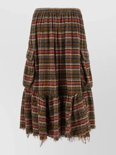 R13 Tartan Cargo Full Skirt In Brown