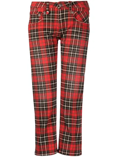 R13 Tartan-check Low-rise Cropped Jeans In Red