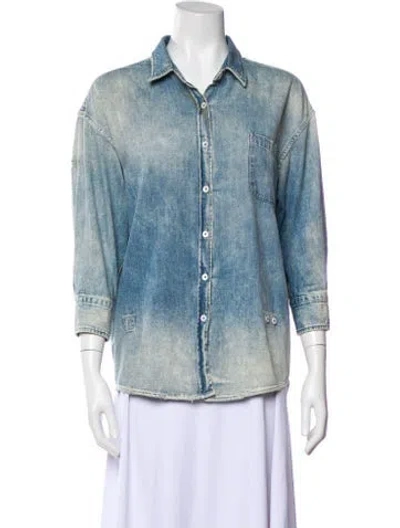 Pre-owned R13 Three-quarter Sleeve Button-up Top In Blue