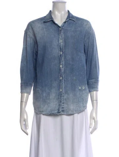 Pre-owned R13 Three-quarter Sleeve Button-up Top In Blue