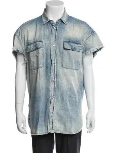 Pre-owned R13 Tie-dye Print Short Sleeve Denim Shirt In Blue