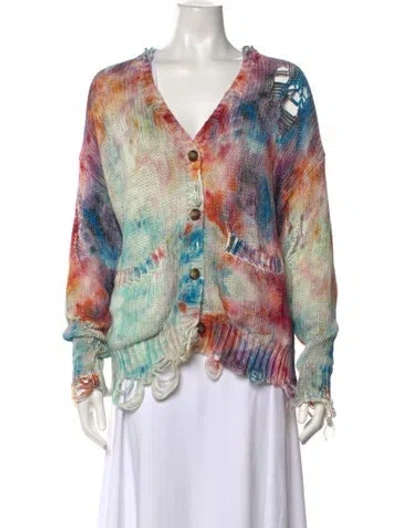 Pre-owned R13 Tie-dye Print V-neck Sweater In Blue/neutrals