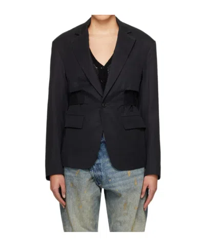 R13 Trench Vent Belted Blazer In Black