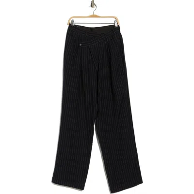R13 Triple Pleated Crossover Linen Pants In Black