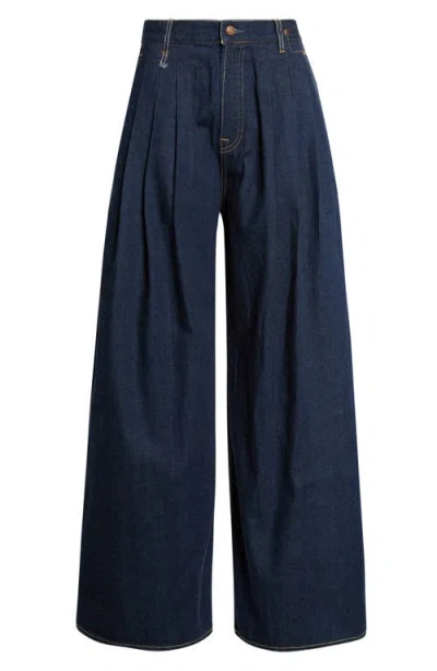 R13 Triple Pleated Wide Leg Jeans In Blue