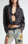 R13 Twisted Front Button-up Shirt In Black