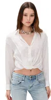R13 Long-sleeve Twist-front Shirt In White
