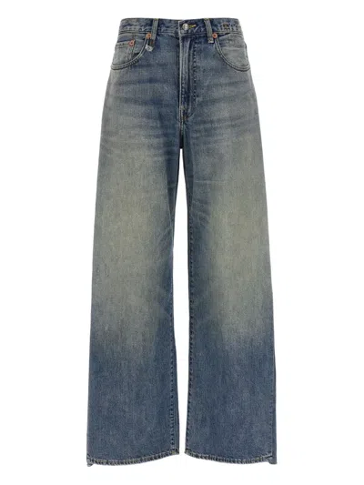 R13 Used-effect Wide-leg Jeans In Blue