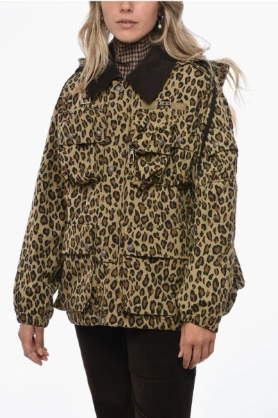 R13 Utility Jacket With Animalier Pattern In Brown