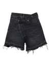 R13 Crossover Asymmetric Distressed Denim Shorts In Black