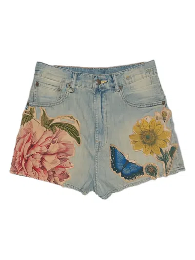 R13 Venti Floral-appliqué Shorts In Blue